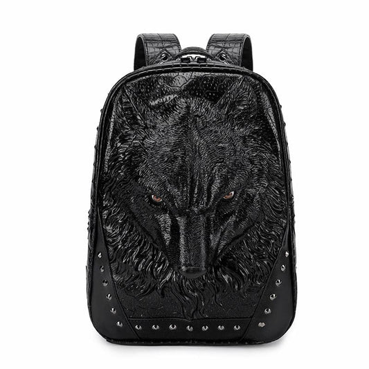 Wolf Head Punk Backpack 3d Embossed Shoulder Bag - Pleasures and Sins