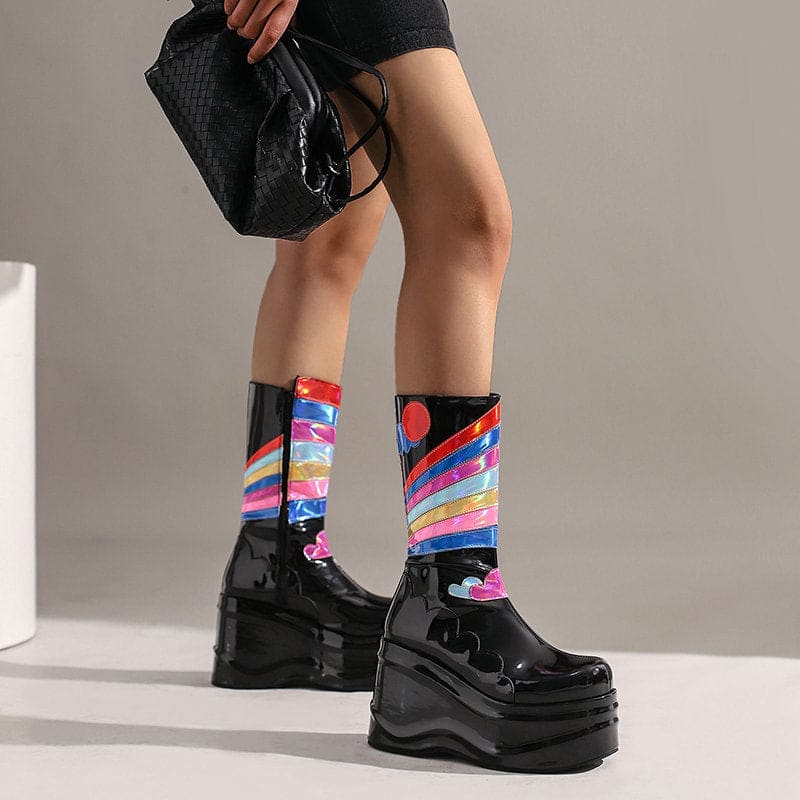 Women’s Fashion Platform Knee-high Punk Side Zipper Boots