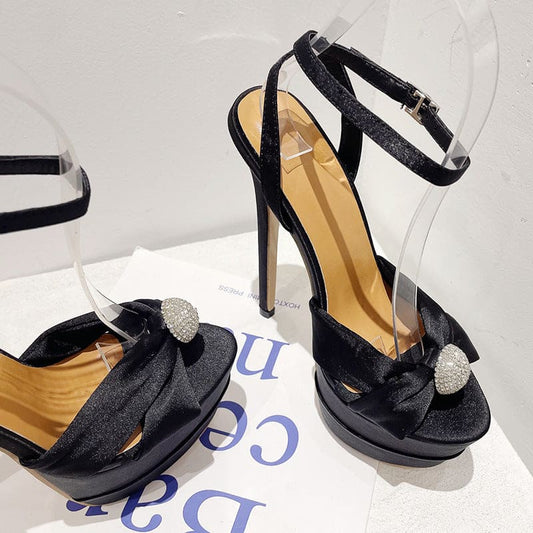 Women’s Peep Toe High Heel Platform Sandals With Diamante