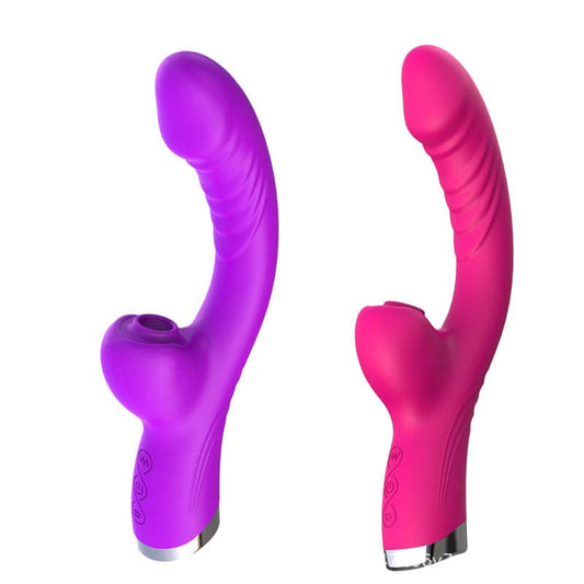 Two vibrators in purple and pink colors with curved shapes.