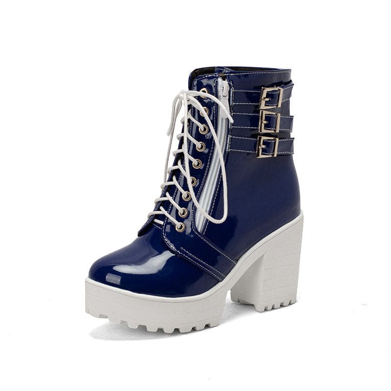 Womens Autumn Winter Heeled Short Boots for Style Blue / 33