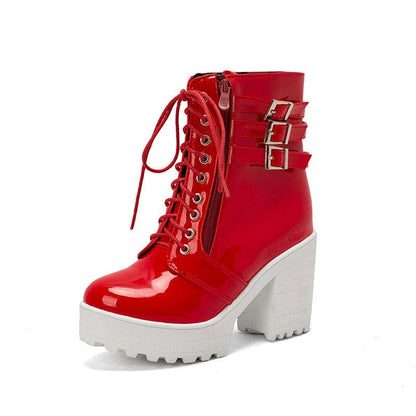 Womens Autumn Winter Heeled Short Boots for Style Red / 33