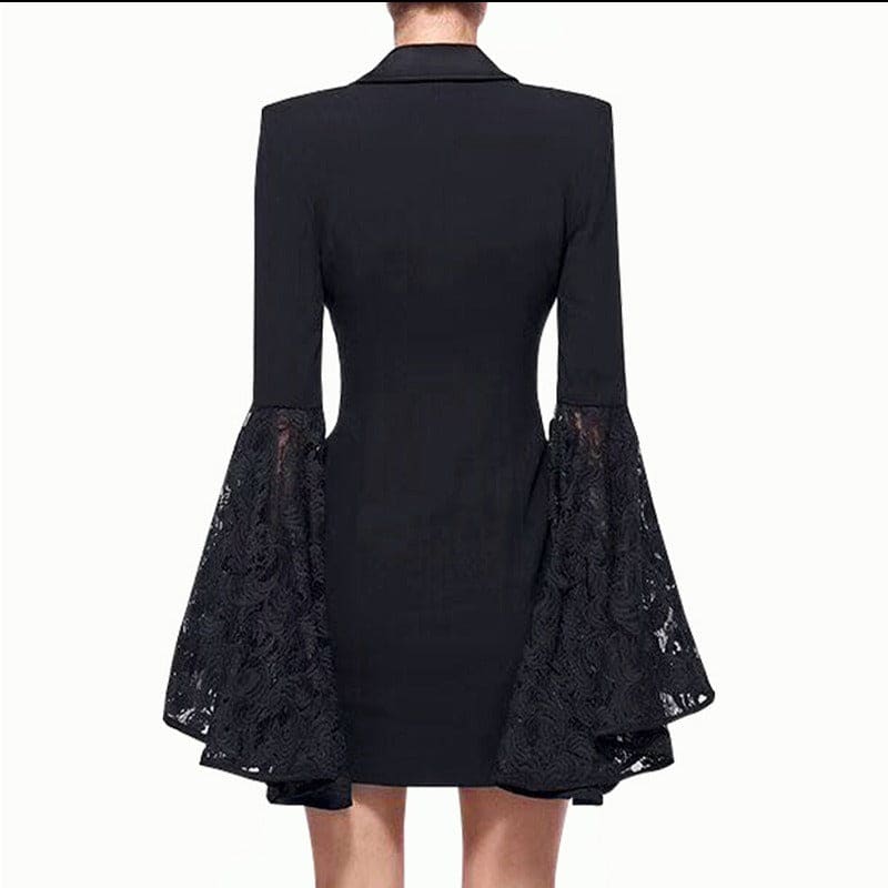 Black Fashionable Suit Jacket with Lace Bat Wing Sleeves