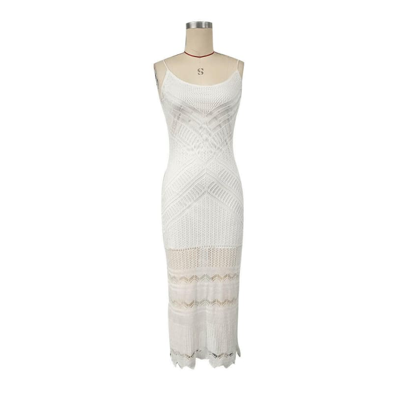 Women’s Bohemian Knitted Long Dress for Summer white / S