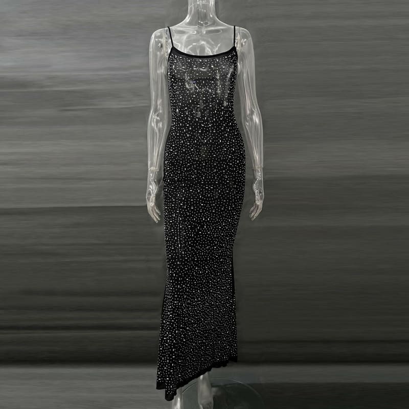 Bling Sexy Mermaid Long Formal Dress for Women black / S