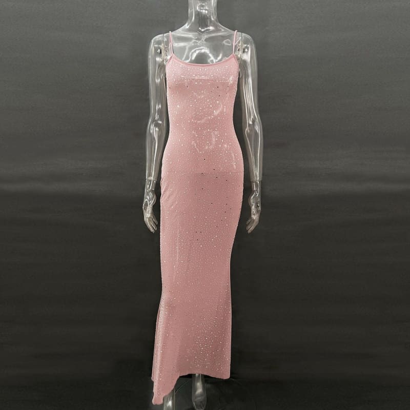 Bling Sexy Mermaid Long Formal Dress for Women pink / S