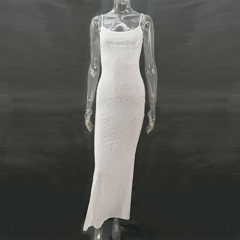 Bling Sexy Mermaid Long Formal Dress for Women white / S