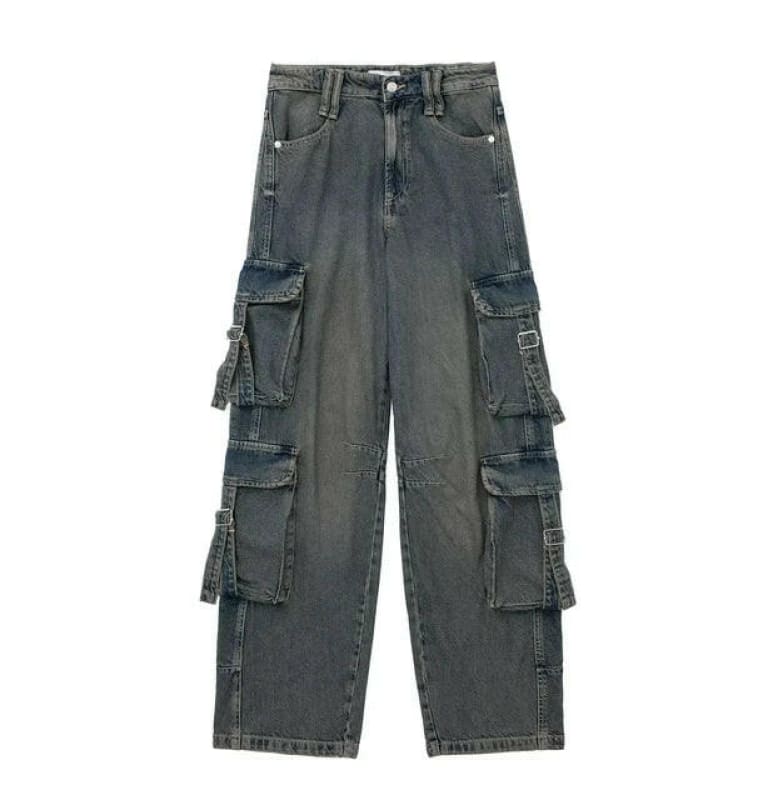 Womens Denim Cargo Long Vintage Casual Street Pants Denim