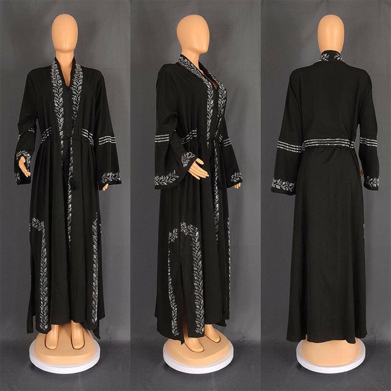 Elegant Luxury Muslim Robe Arabic Gown for Women Black / L