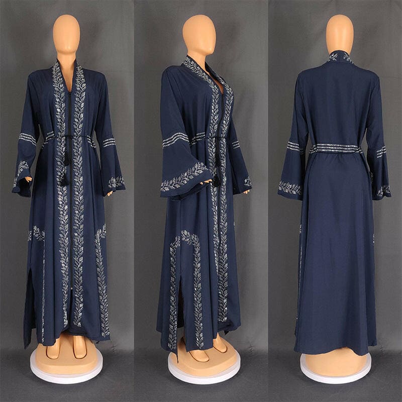 Elegant Luxury Muslim Robe Arabic Gown for Women Blue / L