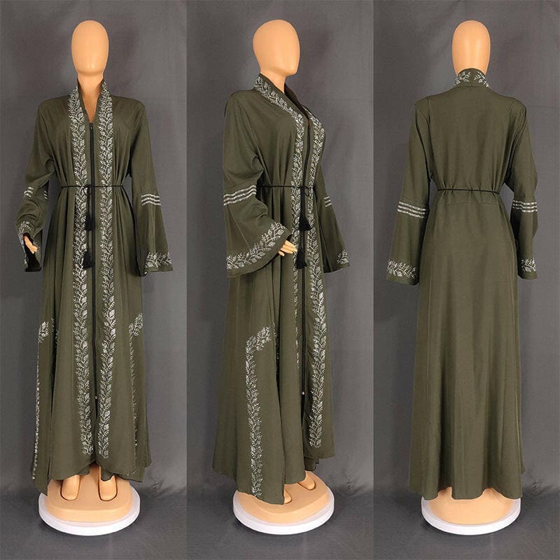 Elegant Luxury Muslim Robe Arabic Gown for Women Green / L