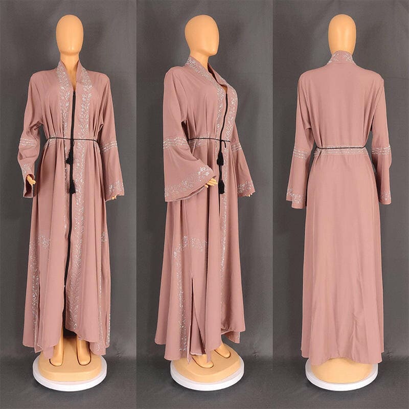 Elegant Luxury Muslim Robe Arabic Gown for Women Pink / L