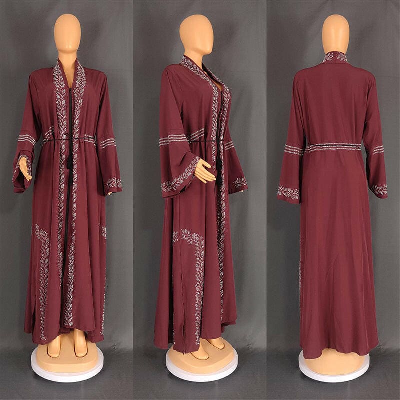 Elegant Luxury Muslim Robe Arabic Gown for Women Red / L