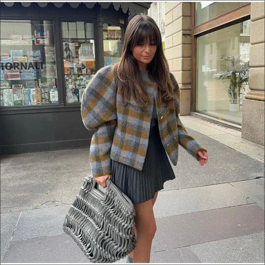 Wool Plaid Double Breasted Jacket for Women