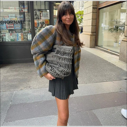 Wool Plaid Double Breasted Jacket for Women