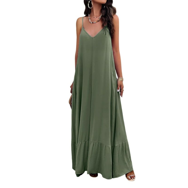 Womens Elegant Spring Solid Color Maxi Dress