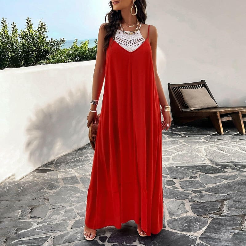 Womens Elegant Spring Solid Color Maxi Dress