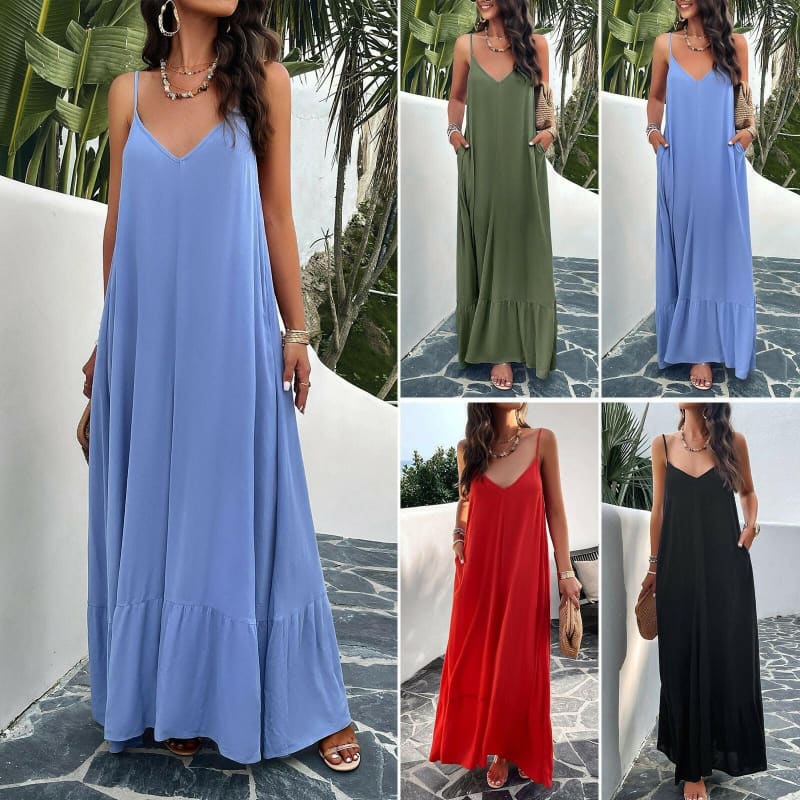 Womens Elegant Spring Solid Color Maxi Dress