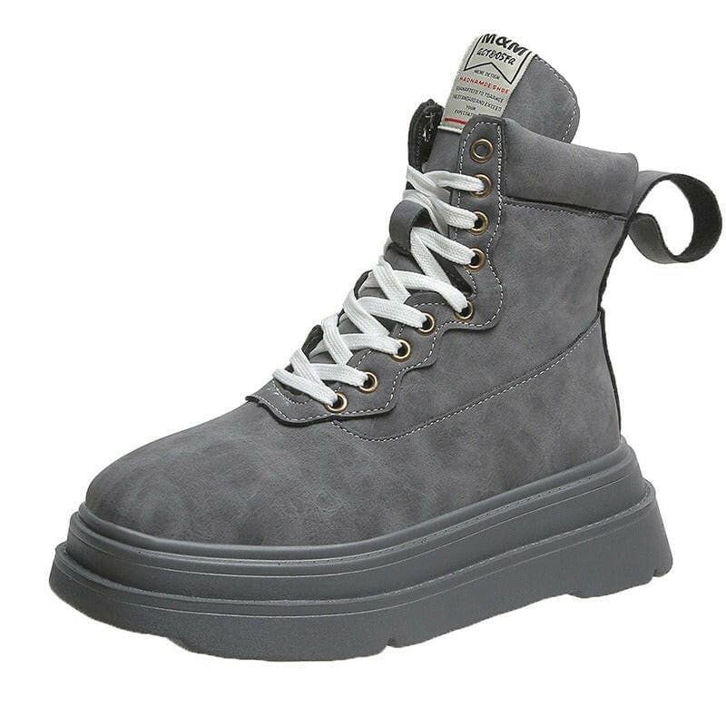 Womens Retro Boots Thick Soled Motorcycle Boots Grey / 35