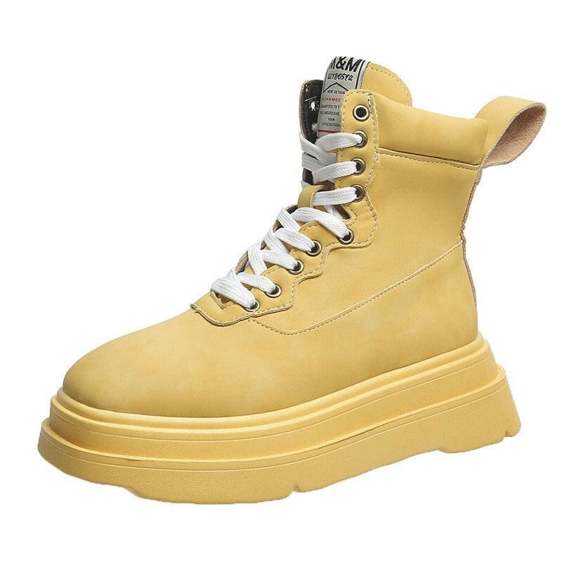 Womens Retro Boots Thick Soled Motorcycle Boots Yellow / 35