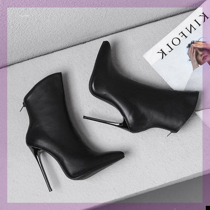 Fashion Stiletto Pointed Toe Ankle Boots Plus Size Black