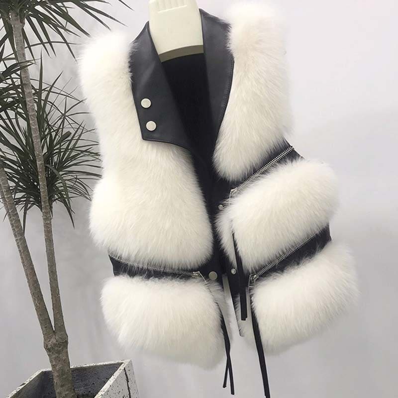 Womens Faux Leather Tassel Gilet Vest for Chic Style White