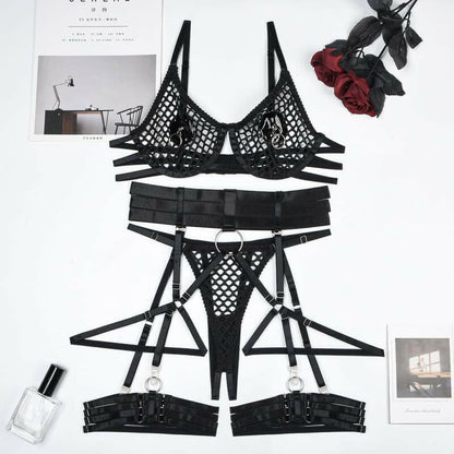 Womens Fetish Lingerie With Metal Chest Ring Detail