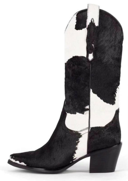 Genuine Leather Pointed Toe Mid Calf Western Boots 2 / 35