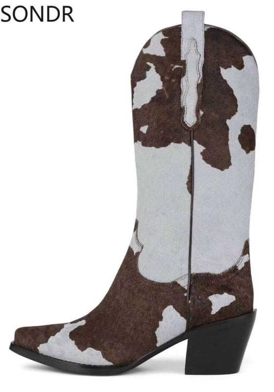 Genuine Leather Pointed Toe Mid Calf Western Boots 3 / 37