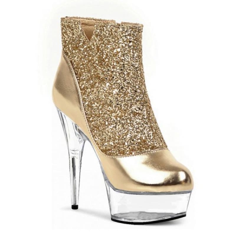 Womens Glittered Round Toe Side Zip Crystal Heel Platform