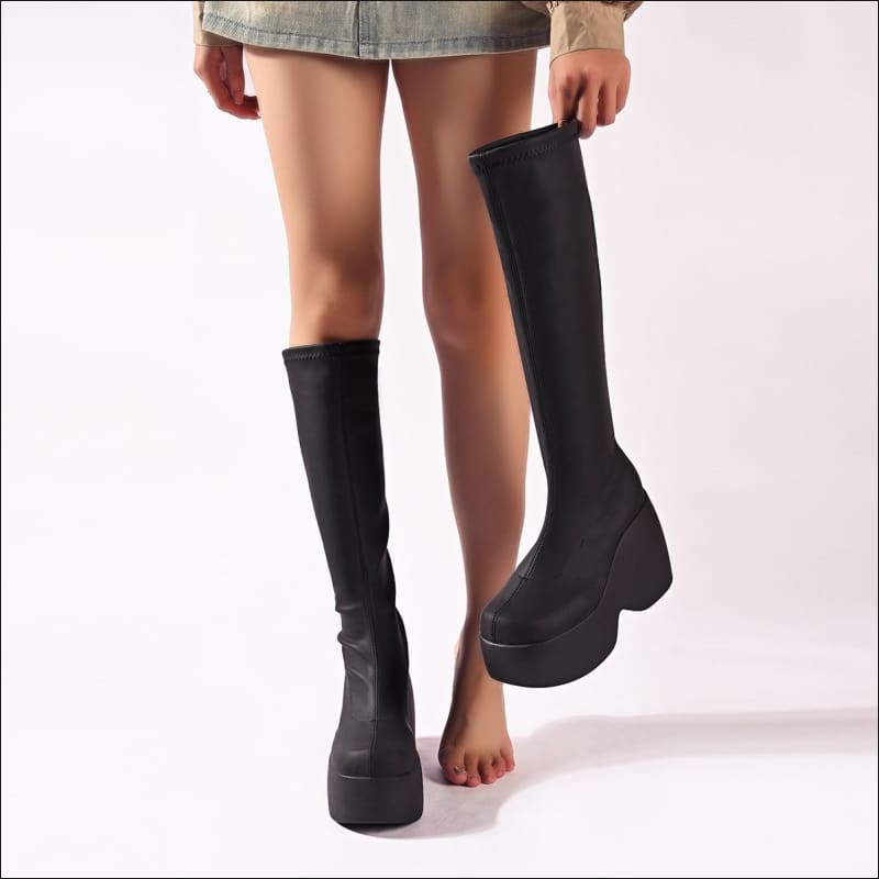 High Chunky Platform Elasticated Knee-Length Boots