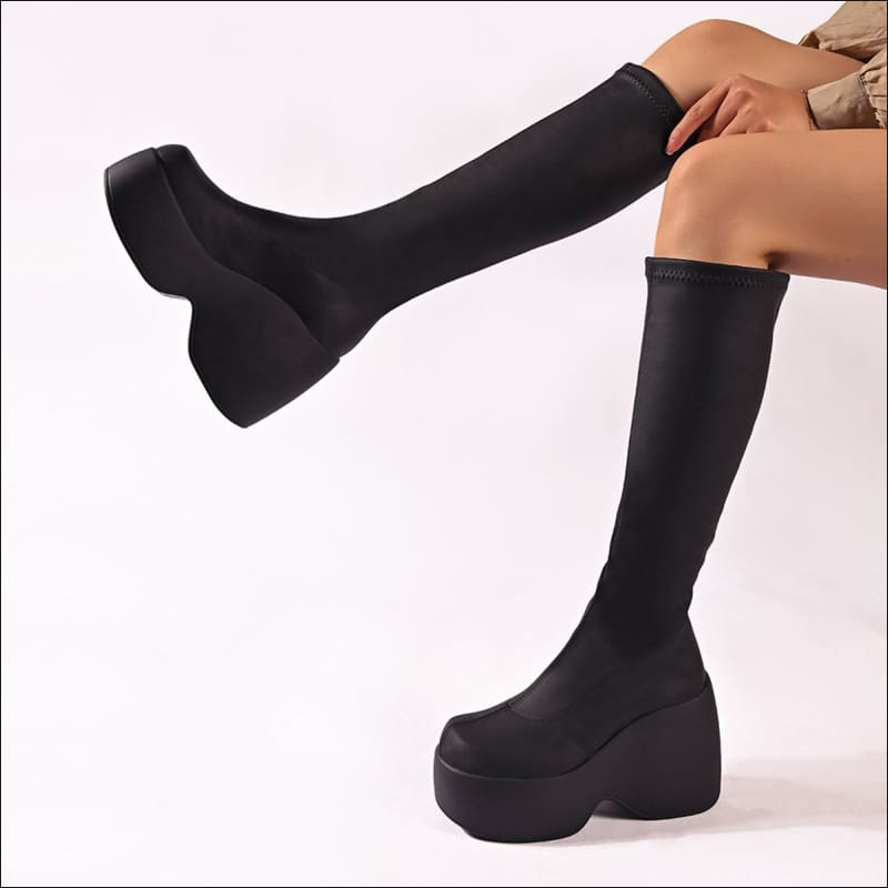 High Chunky Platform Elasticated Knee-Length Boots