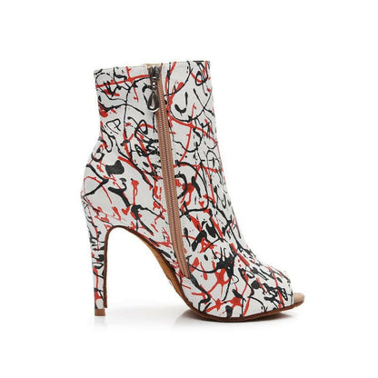 Shop Women’s High Heel Graffiti Print Mid-calf Boots