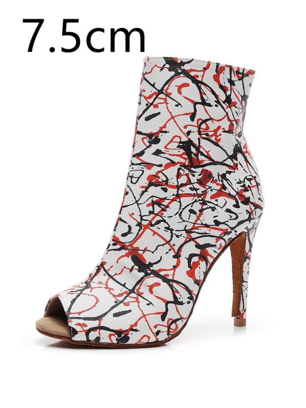 Womens High Heel Graffiti Print Mid - calf Boots Side