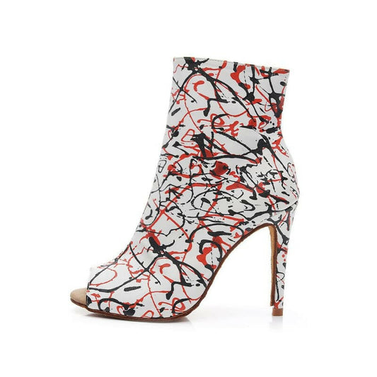 Shop Women’s High Heel Graffiti Print Mid-calf Boots