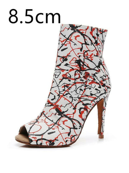 Shop Women’s High Heel Graffiti Print Mid-calf Boots