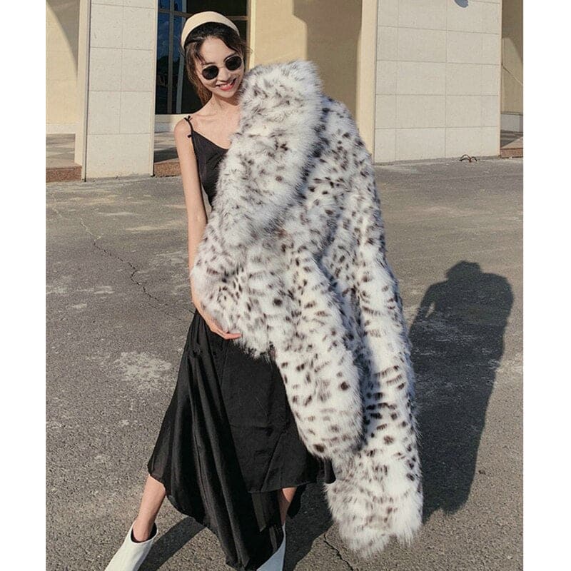 Women’s Knee Length Mink Fur Leopard-Print Coat