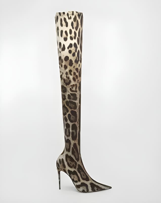 Womens Leopard Snakeskin Pointed Stiletto Boots