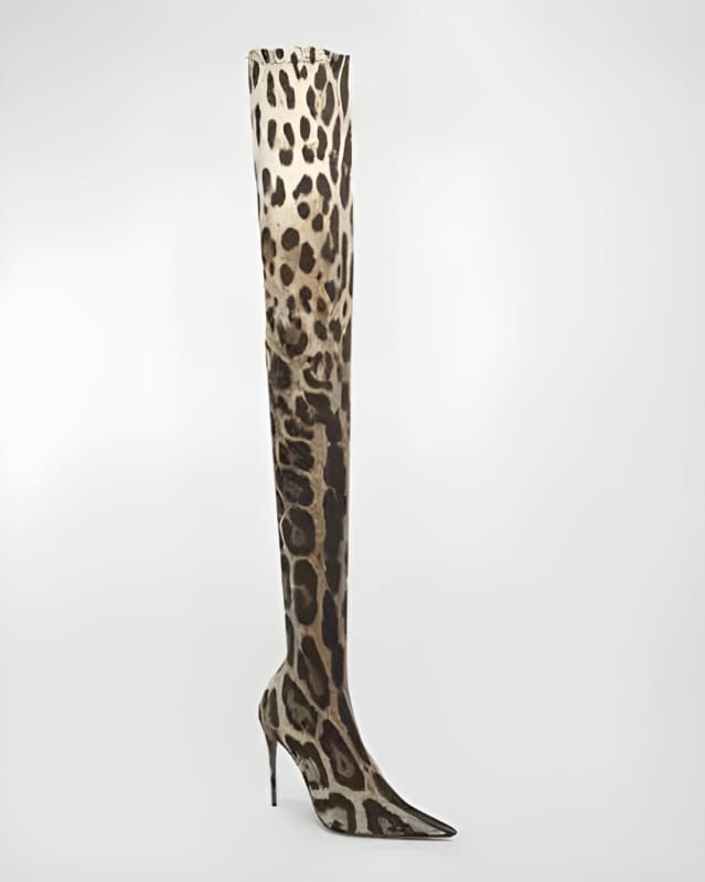 Womens Leopard Snakeskin Pointed Stiletto Boots