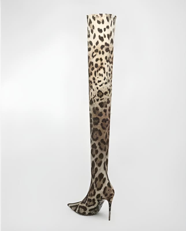 Womens Leopard Snakeskin Pointed Stiletto Boots