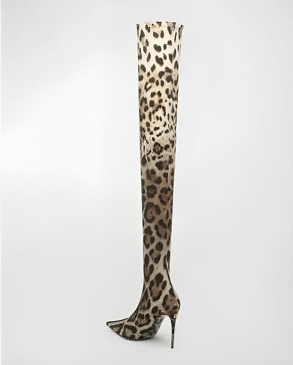 Womens Leopard Snakeskin Pointed Stiletto Boots