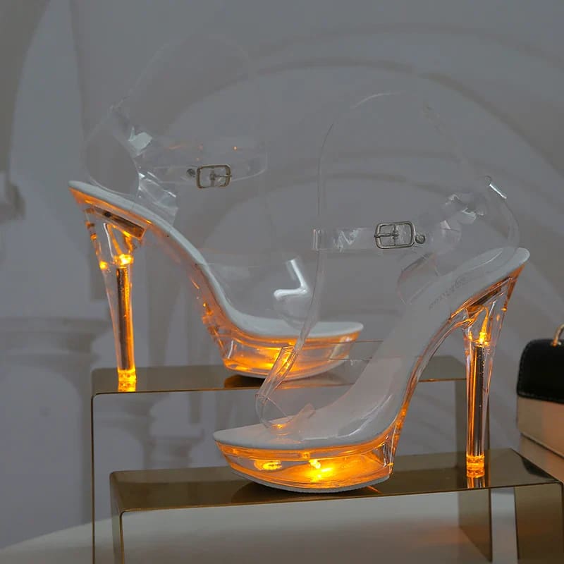 Womens Luminous Transparent Platform Shoes LED 13cm Gold