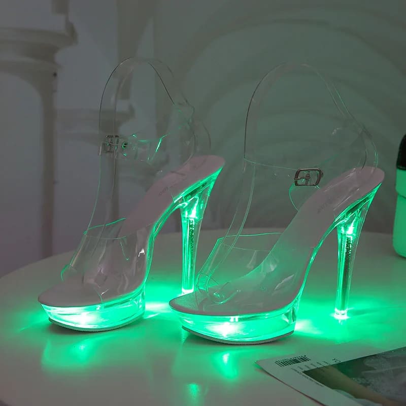 Womens Luminous Transparent Platform Shoes LED 13cm Light