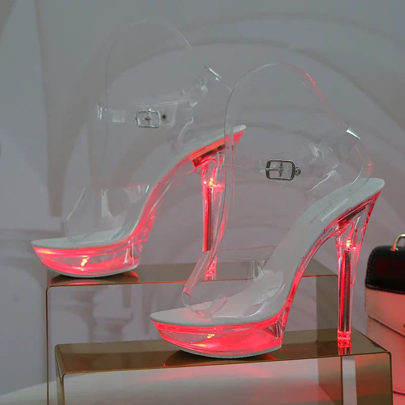 Womens Luminous Transparent Platform Shoes LED 13cm Red