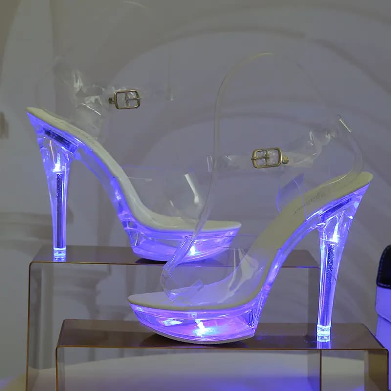 Womens Luminous Transparent Platform Shoes LED 13cm