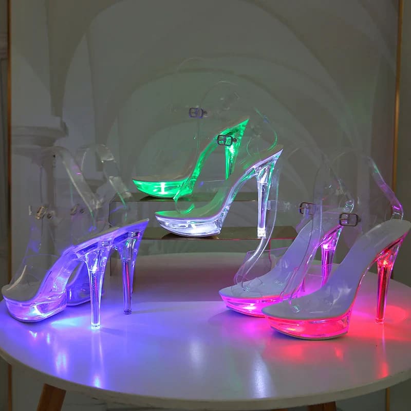 Womens Luminous Transparent Platform Shoes LED 13cm