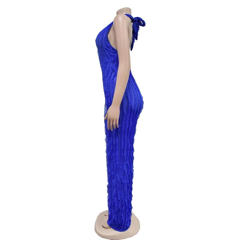 Low Cut Backless Mesh Stripe Jumpsuit for Women