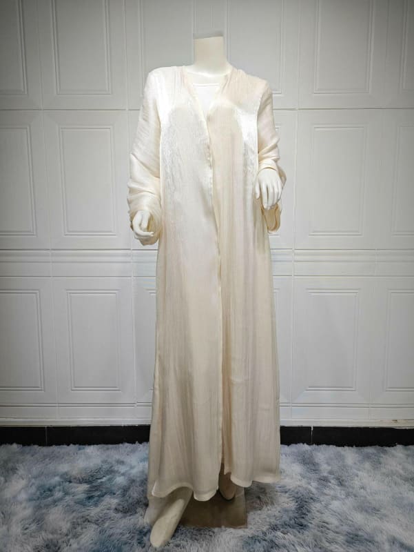 Womens Muslim Robe Dubai in Shiny Silk Dress apricot / S