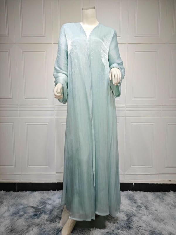 Womens Muslim Robe Dubai in Shiny Silk Dress light green / S