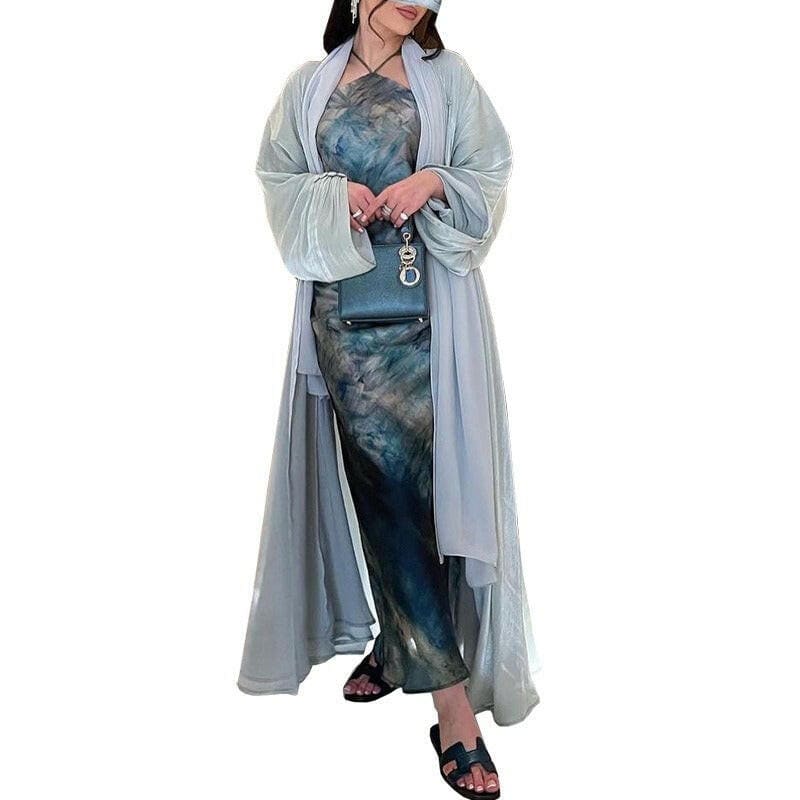 Womens Muslim Robe Dubai in Shiny Silk Dress